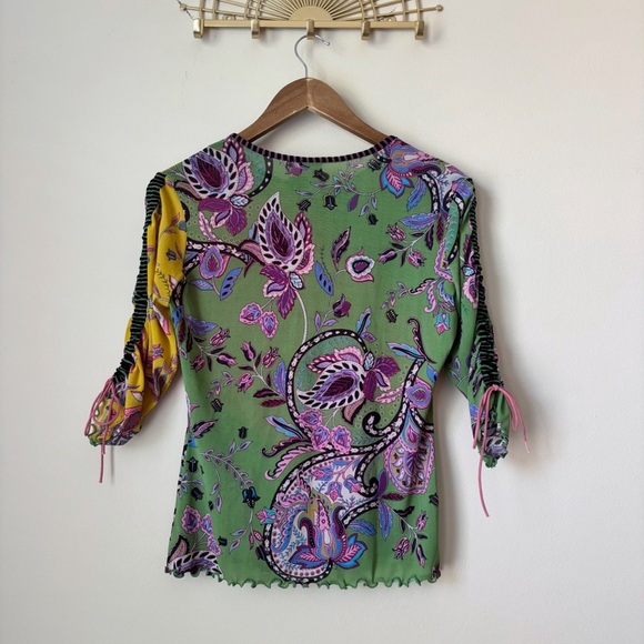 ANAC by Kimi Paisley Mesh Top Large Floral Tie Sleeve - Picture 6 of 10